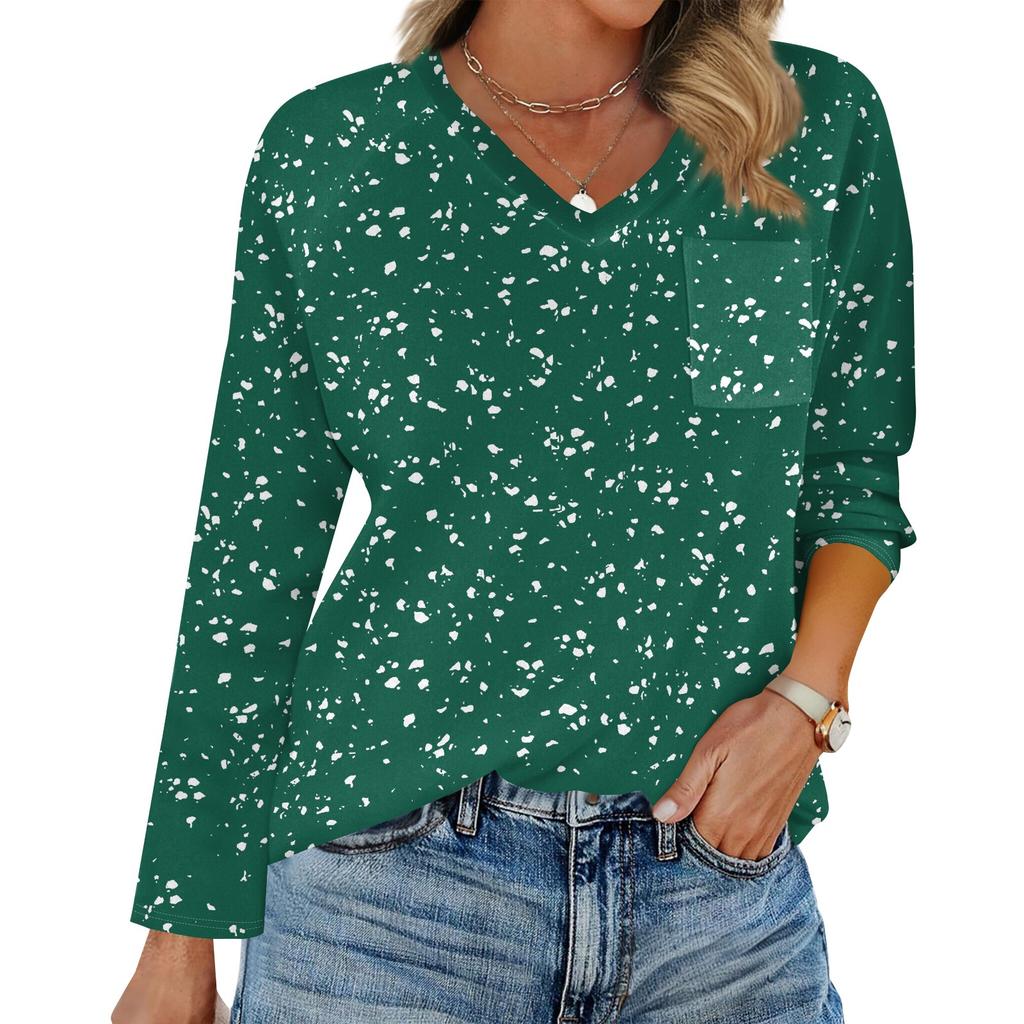 Женская футболка реглан с длинным рукавом, V-образным вырезом, вставками однотонного цвета, повседневный топ-пуловер, V-образный вырез, карман, базовая рубашка