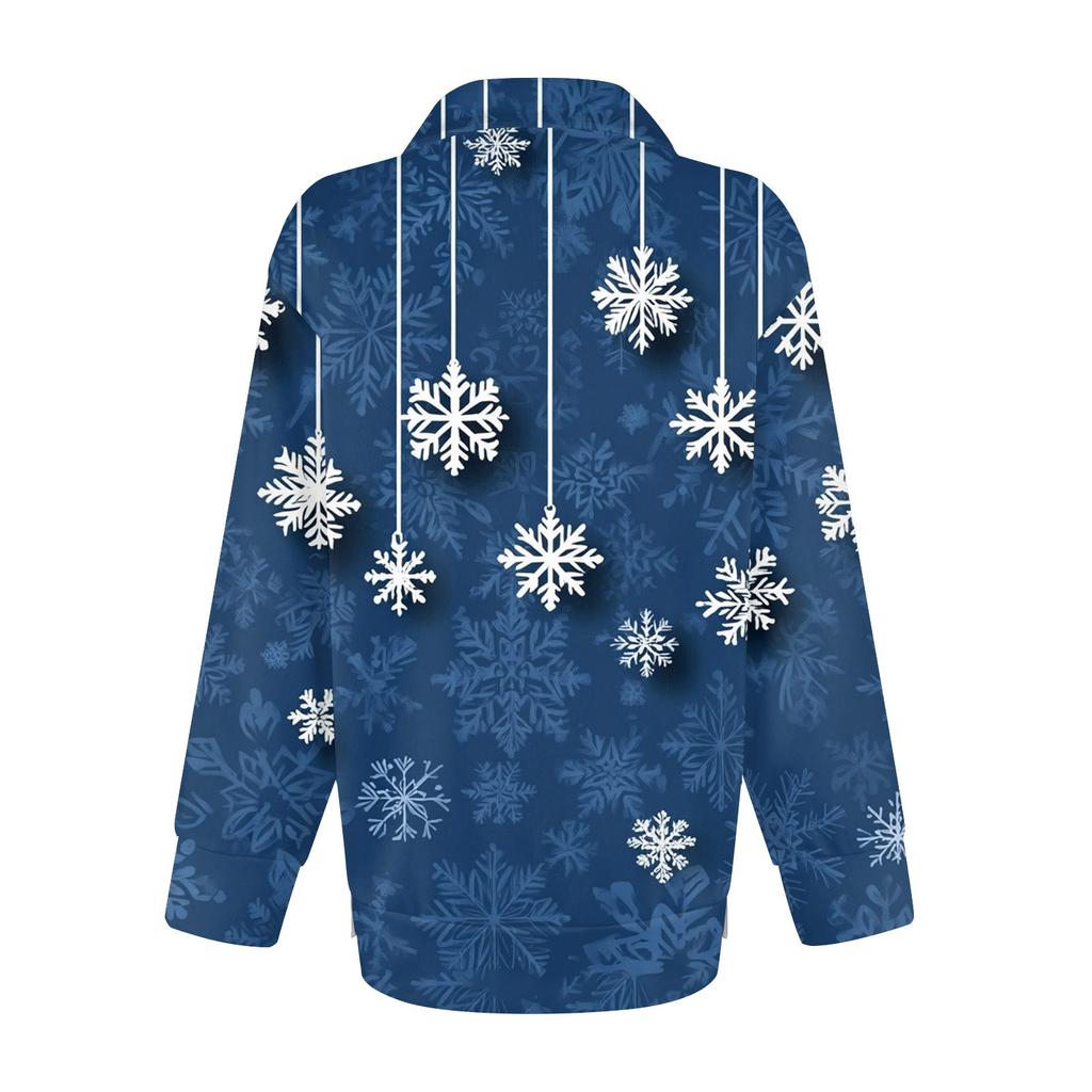 Женский повседневный свитер с полумолнией и лацканами со снежинками и разрезом сверху по бокам, модная одежда