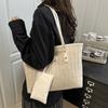 PU Weave Tote Bag Solid Color Beach Straw Handbag Simple Straw Shoulder Bag  Women