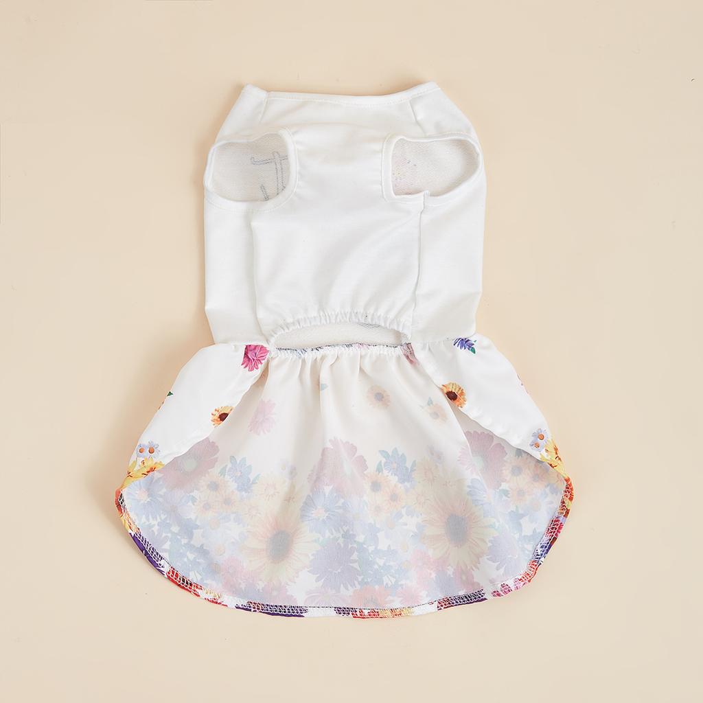 Платье для питомца с красочным цветочным принтом и розовым бантом, милый наряд для щенка, модная одежда для маленькой собаки, сладкая одежда для питомца для вечеринки, свадьбы