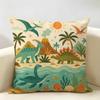 Dinosaur Retro Dino Cushion Cover Durable Hypoallergenic Organic Linen Pillow Cover Short Size Washable Skin-Friendly