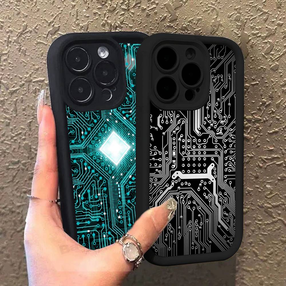 Чехол для телефона с рисунком печатной платы Для IPhone 17 16 15 13 11 12 14 Pro Max Plus Силиконовая Защитная Крышка