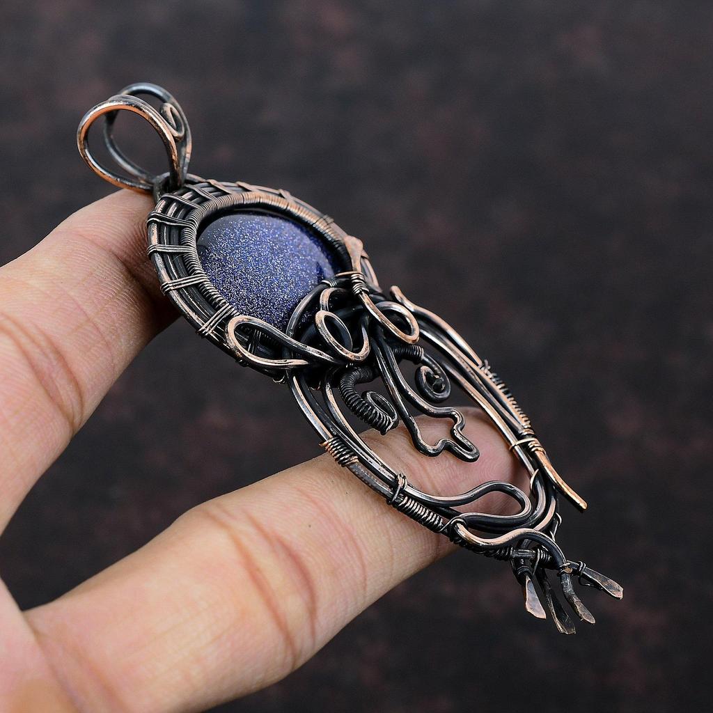 Blue Sunstone Pendant Copper Wire Wrapped Jewelry Gemstone Pendant Handmade Pendant Copper Wire Wrap Pendant Gift For Women Sunstone Jewelry