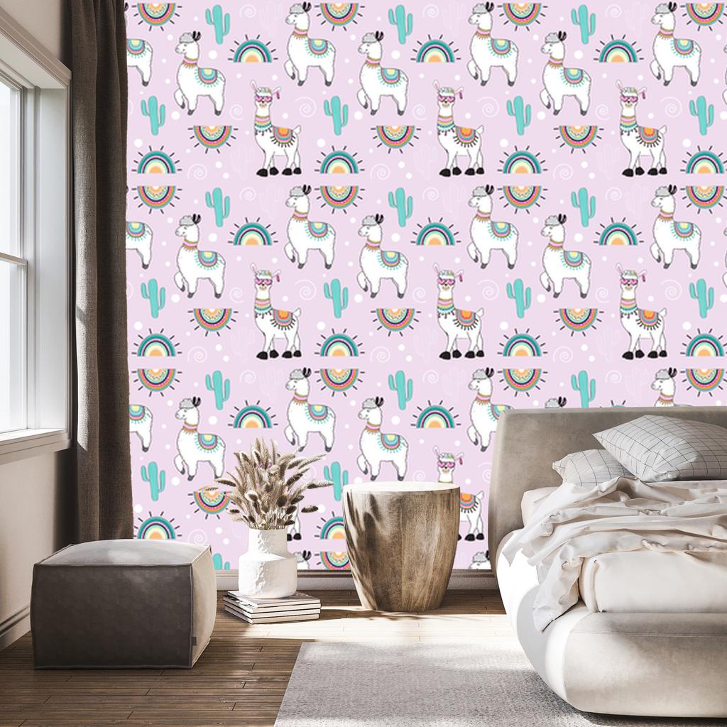 Wallpaper Llama cacti plants for living room and bedroom 50x1000