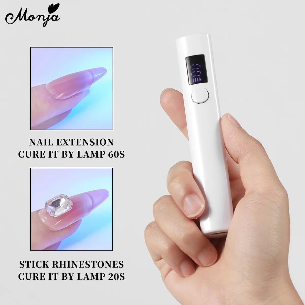 monja 3 Вт Портативная мини-лампа для сушки ногтей Белый светодиодный фонарик со светодиодным экраном Быстрый УФ-гель-лак Сухая полимеризация Инструменты для дизайна маникюра