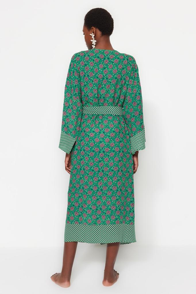 Women's Fashion New Kimono&Kaftan Ethnic Patterned Belted Maxi Woven KimonoKaftan