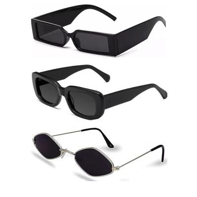 Sheomy Unisex Combo предлагает набор из 3 очков MC stan, солнцезащитные очки MC stan, солнцезащитные очки Candy, черные, прямоугольные, узкие солнцезащитные очки для женщин::Мужчины MC stan 30