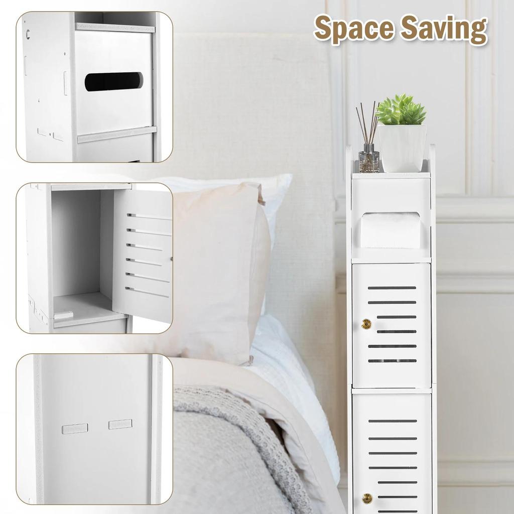 3 Tier Bathroom Storag Cabinet Floor Cabinet Organizer Free-Standing Toilet Roll Holder Narrow Bathroom Toilet Storag Cabinet