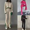 2025 European Style Contrast Knit Sweater & Trousers Two-Piece Suit for Autumn/Winter