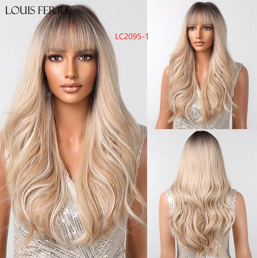 LOUIS FERRE, красный синтетический парик, длинный волнистый парик из натуральных волос с челкой для женщин, повседневные волосы, парик из термостойкого волокна