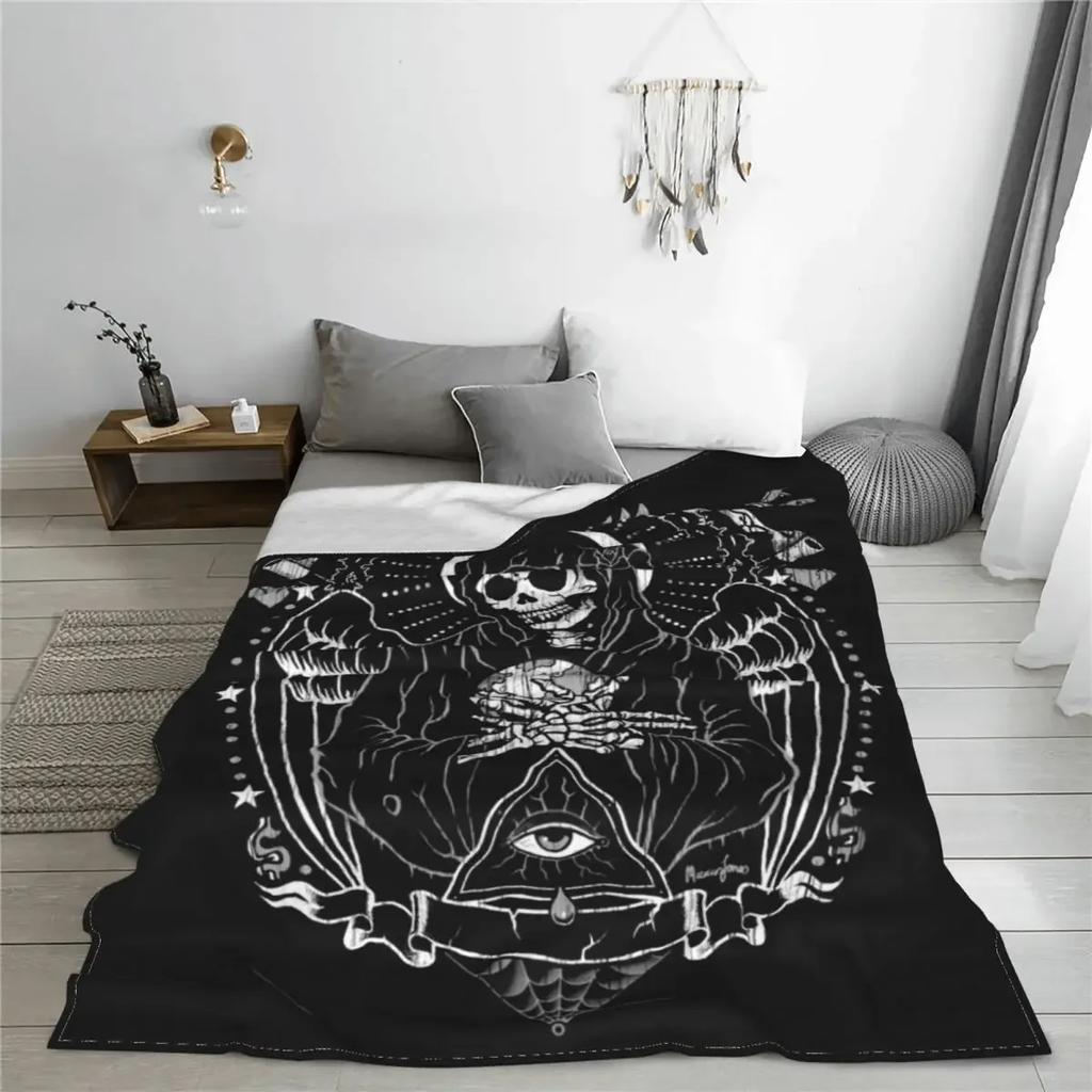 Holy Death Santa Muerte Skull Blanket Velvet Horror Halloween Ultra-Soft Throw Blankets for Airplane Travel Bedroom Quilt