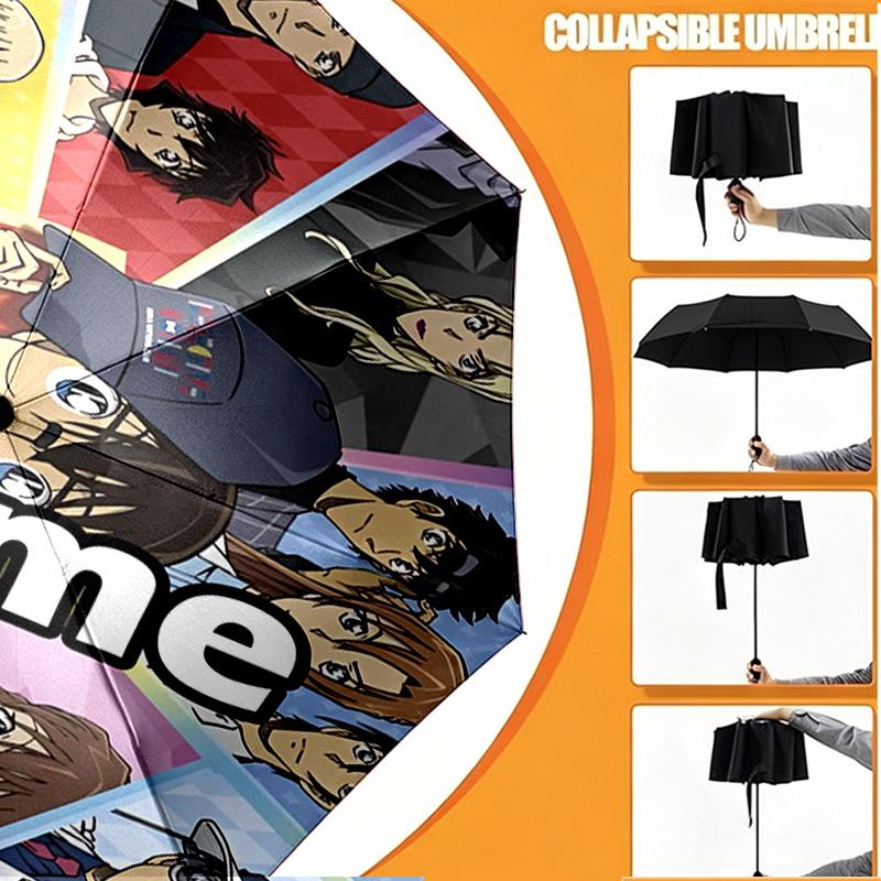 Custom Name Personalized Detective Conan Print Umbrella, Auto Open Close, 8‑Rib Sturdy Frame, Commute Camping Hiking Use, Birthday Gift