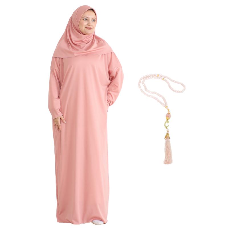 Women Prayer Clothes With Hijab Muslim Outfits Long Robe Abaya Turkish Islamic Dresses Dubai Kaftan With Rosary