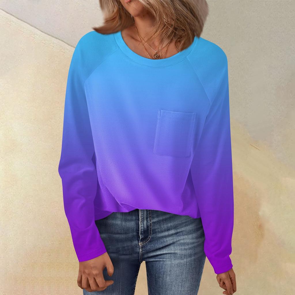 Женский свободный топ с круглым вырезом и градиентным принтом, рукавом реглан, длинным рукавом