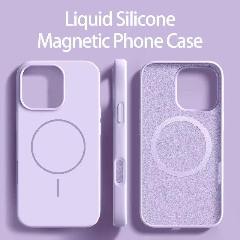 Жидкий силиконовый мягкий магнитный чехол для телефона Magsafe для iPhone 16 Plus 15 14 13 12 Pro Max простой чехол для беспроводной зарядки