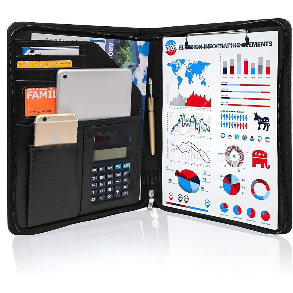 Бизнес-портфель на молнии Padfolio из искусственной кожи Папка для собеседования Резюме Органайзер для юридических документов с коричневым буфером обмена формата А4