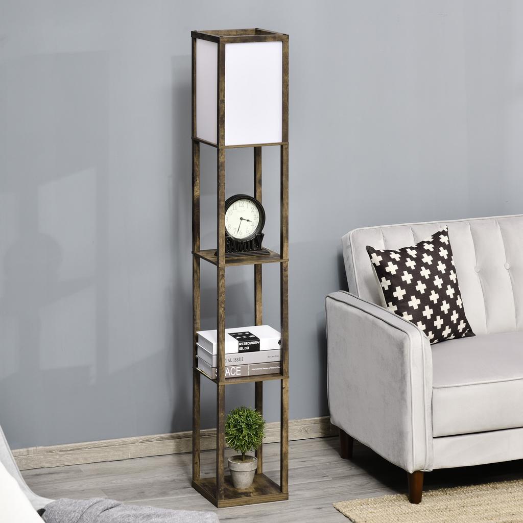 Floor Lamp with Shelves, Standing Lamp, Wood, 26 x 26 x 160 cm, for Living Room/Bedroom (Without Bulb)
