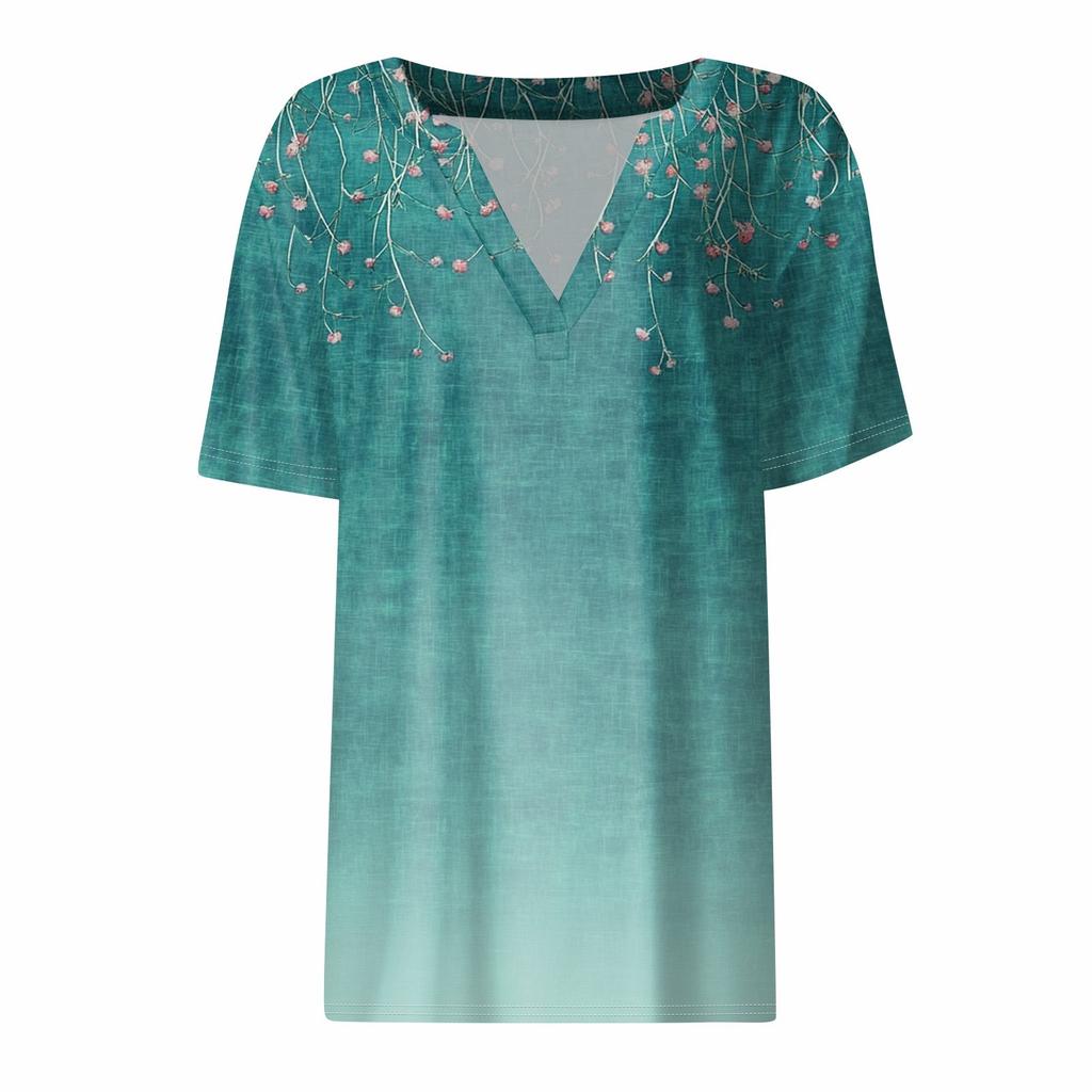 Women's T Shirt Tee Printed Short Sleeve Daily Weekend Fashion Basic V Neck Regular Top