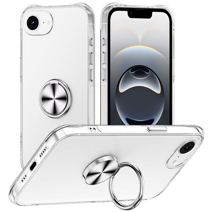 Protective Case - BOOLING - for iPhone 16e - Reinforced Shockproof - Rotating Ring - Transparent