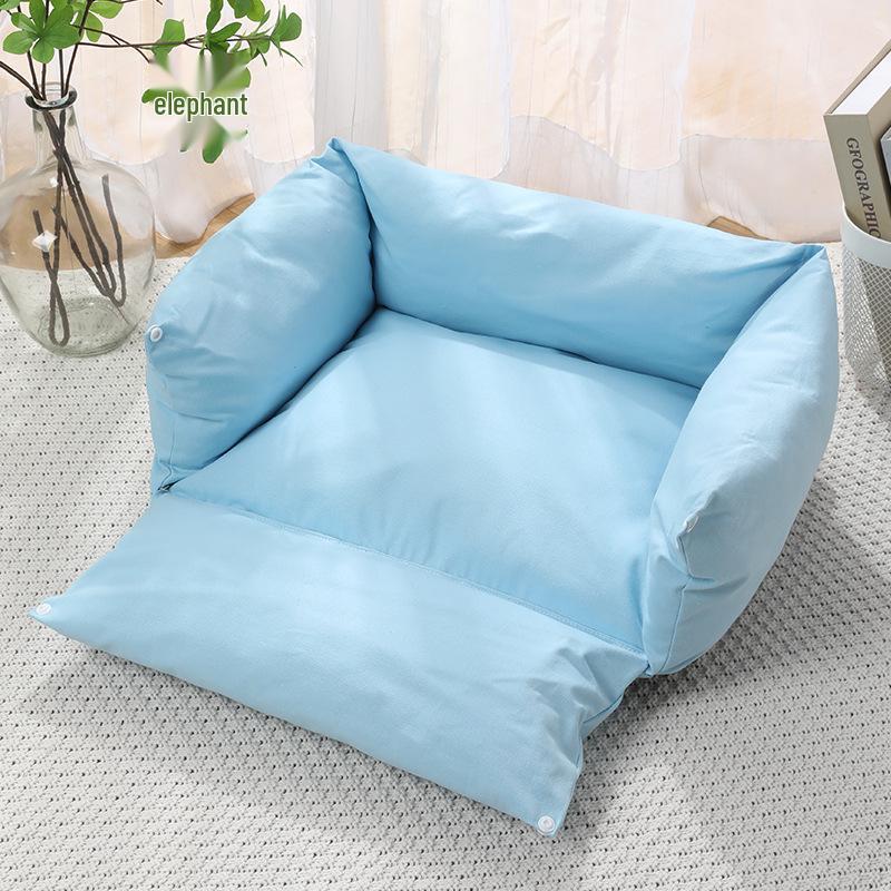Korean Cute Pet Sofa Bed: Thick Pure Cotton Canvas, Removable & Washable, Dual-Use for Small Dogs & Cats