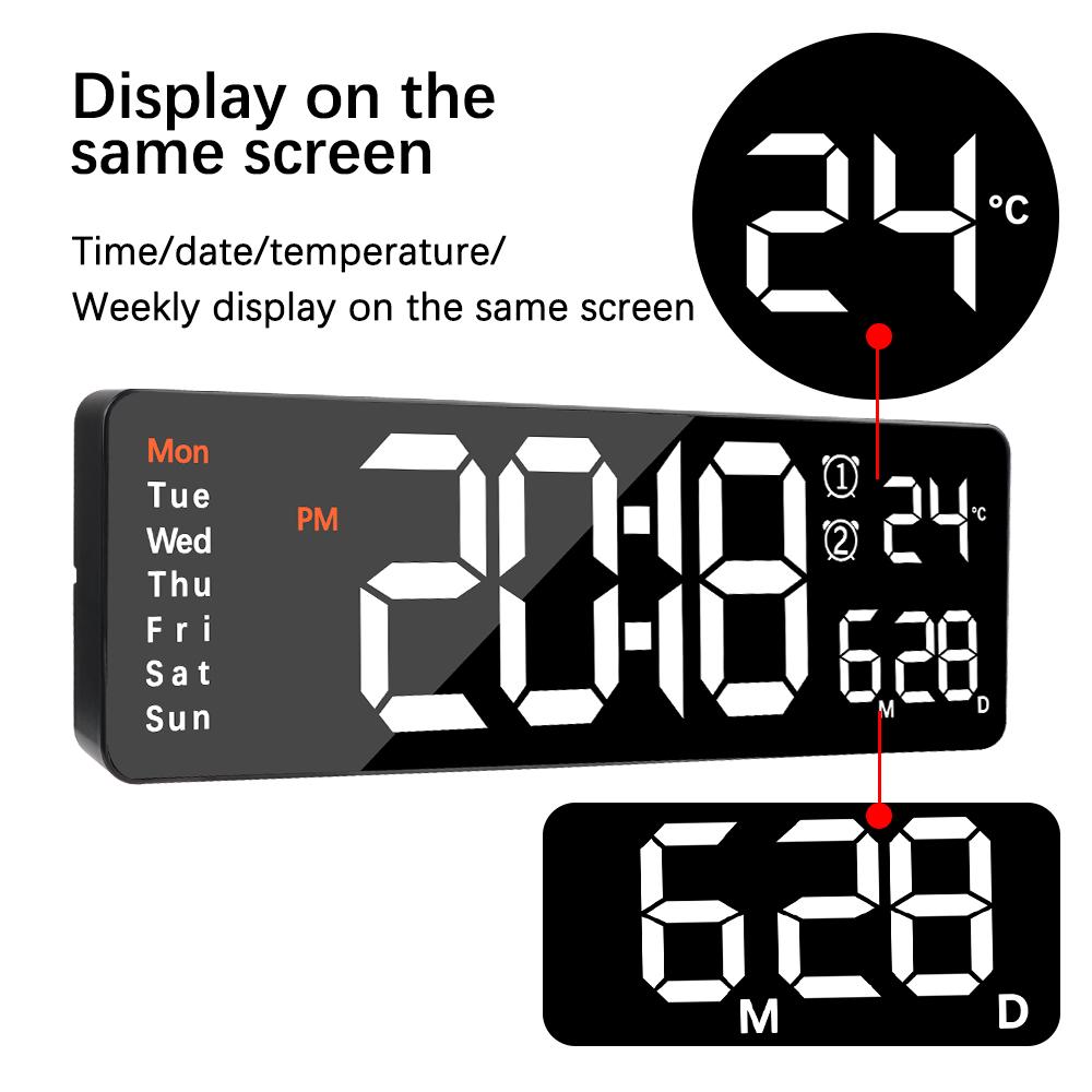 Память выключения Большие цифровые настенные часы Пульт дистанционного управления Двойные будильники Светодиодные часы Настольные часы Настенные часы Температура Дата Неделя Дисплей