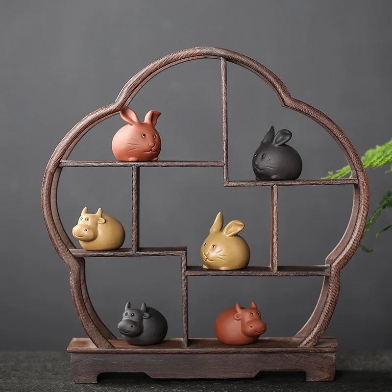 Творческий Фиолетовый Глиняный Чайный Набор Для Пальцев Милый Кролик Статуэтка Украшение Ручной Работы Скульптура Ремесла Домашний Чайный Набор Украшения Искусство