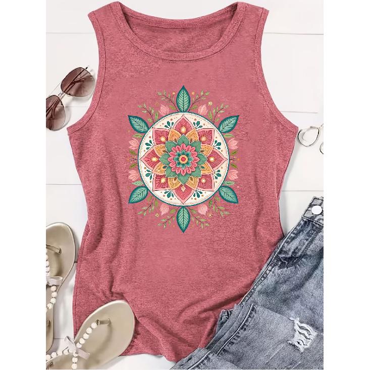 Elegant Vest for Women Bohemian colorful floral mandala print casual loose summer vest Fashionable and elegant tops for commuting, vacation, and