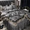 European Lace Bed Skirt 4 Piece Bed Sheet Set Ice Silk Duvet Cover Satin Sleep Smooth Bed Sheet And Two Pillowcases
