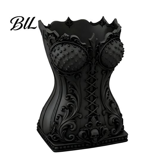 Dressing Table Storage Gothic Makeup Brush Tube, Retro Skull Desktop Organizer, Black And White Decor Decorative Plastic Holder for Office Desk