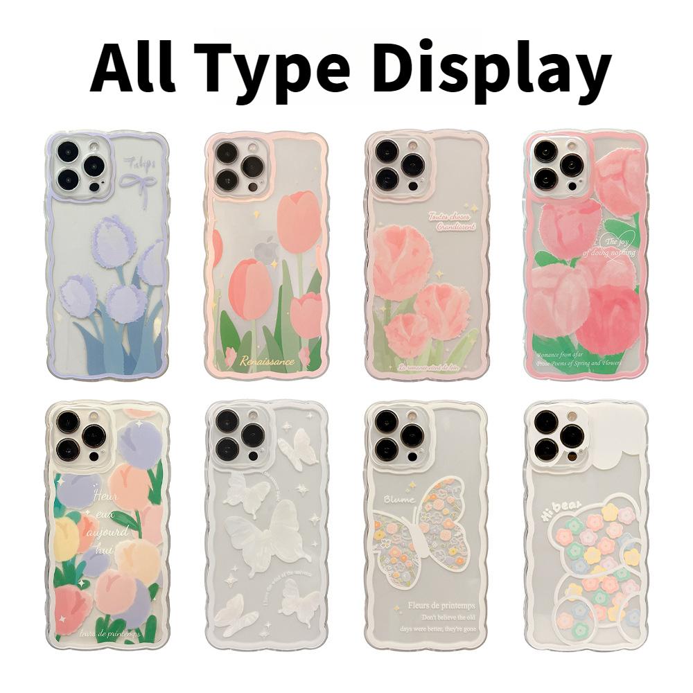 Чехол для телефона Tulip для Apple iPhone16promax-Wavy Tulip Cute Bear Butterfly противоударный мягкий силиконовый чехол для iPhone16/15/14/13/12/11/Pro/Promax/Plus