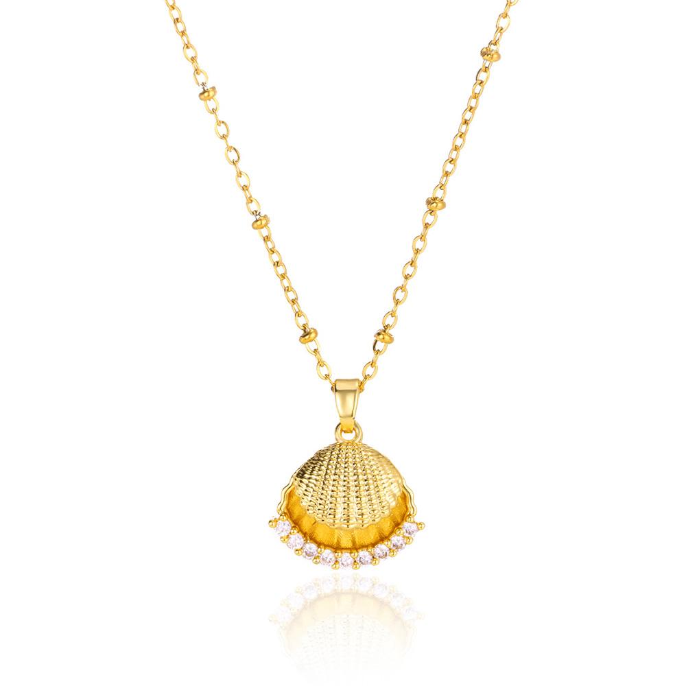 Zircon Shell Necklace For Women Gold Color Imitation Pearl Seashell Pendant Necklaces Aesthetic Wedding Jewelry Gift
