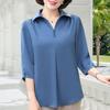 Women Shirt Buttoned Lapel Half Sleeve Pullover Tops Solid Color Loose Fit Breathable Lightweight Shirt Daily Wear