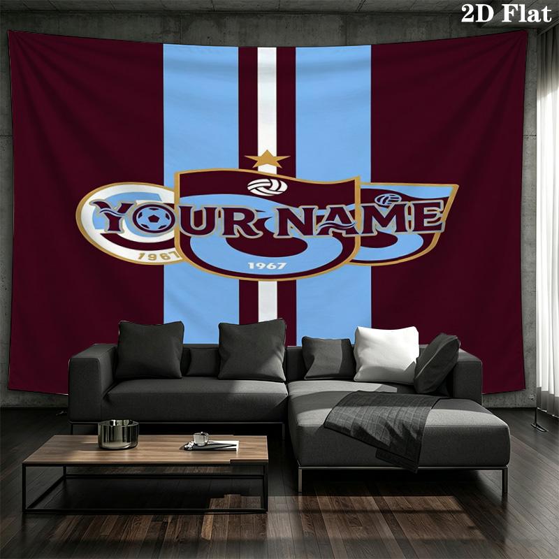 Soccer Emblem Custom Name Wall Tapestry Aesthetic Wall Hanging Printed Fabric Blanket Decorative Tapestries For Bedroom Living Room Home Decor
