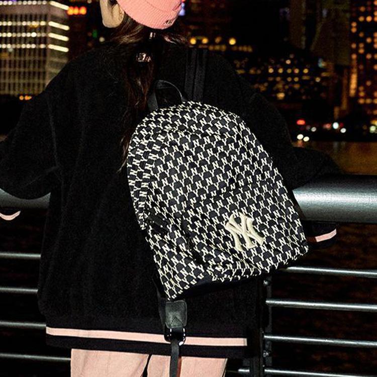 MLB Monogram Series Casual Sports Logo Polyester Backpack Unisex Backpack Black 3ABKL021N