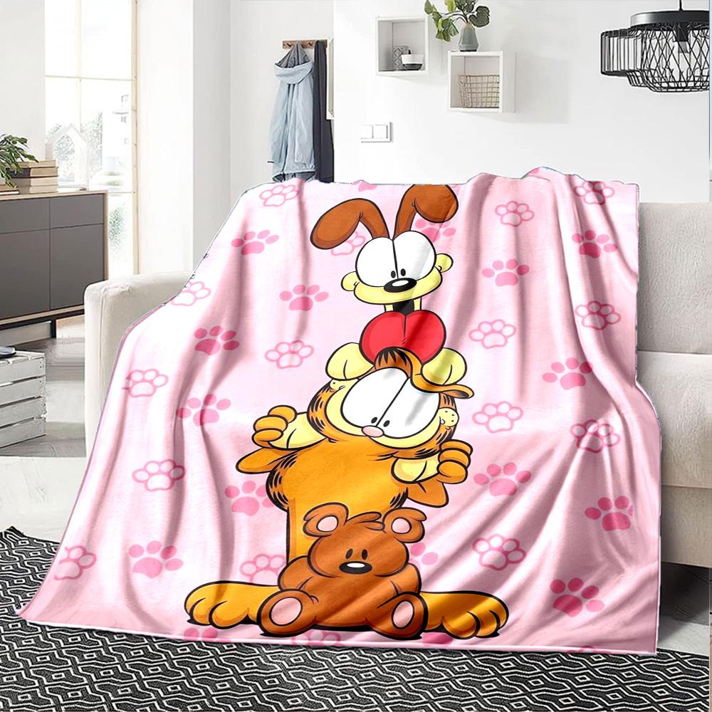 Garfield Friends Flannel Blanket Super Soft Warm Cozy Blanket For Sofa Bed Office Travel Allseason Home Decor Gift
