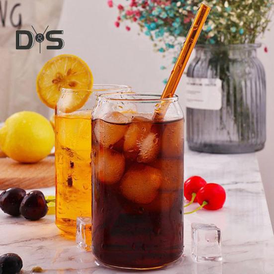 Стеклянный стакан с бамбуковой крышкой, щеткой из соломы, 470 мл, стеклянные стаканы в форме банки для холодного кофе, газировки, чая, пива и холодного кофе, многоразовая стеклянная посуда