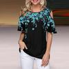 Женская футболка с круглым вырезом и открытыми плечами, футболка с короткими рукавами, свободная посадка, повседневная футболка с цветочным принтом, повседневная одежда