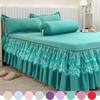 ГОРЯЧАЯ 3 шт. кружевное покрывало юбка-кровать Постельное белье Покрывало Наволочка Набор из матовой микрофибры юбка-кровать с рюшами