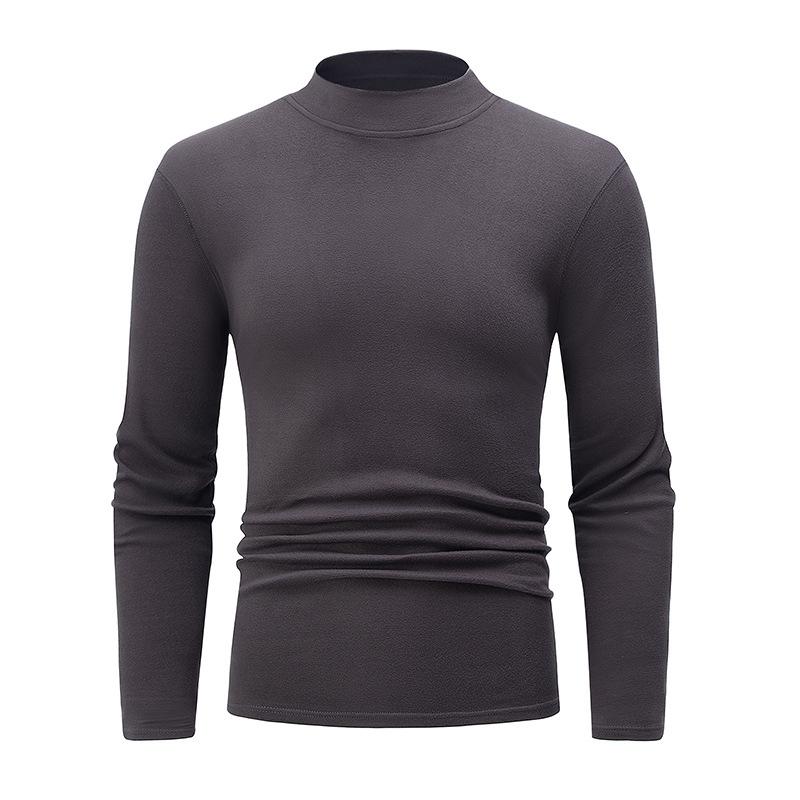Men's Mock Turtleneck T-Shirt Solid Color Thermal Long Sleeve Casual Basic Top Black