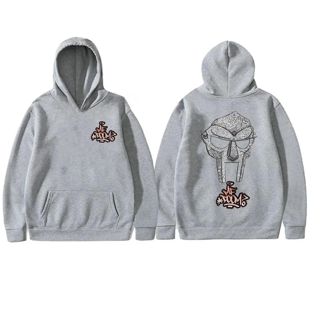 Rapper Mf Doom Madvillain Metal Mask Face Double Sided Print Hoodie Male Oversized Pullover Men's Rap Vintage Hoodies