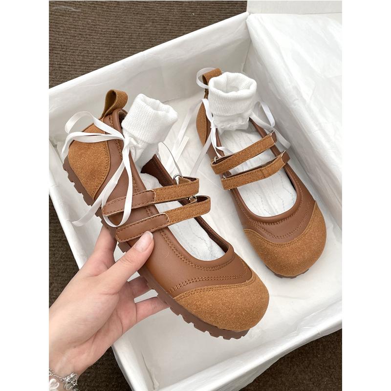 Оригинальная ретро-мода Xiaoxiangfeng повседневная обувь уродливые милые туфли 2024 весна литературная круглая голова мелкий рот липучки одинарные туфли