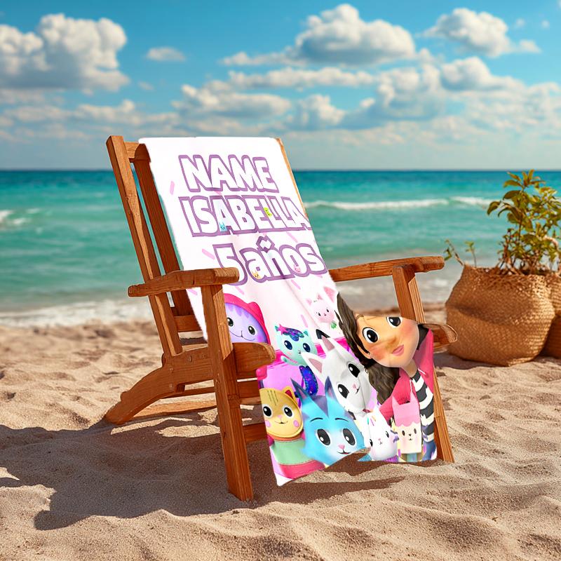 Personalized customized proof beach towel with Gabby's Dollhouse pattern - soft, absorbent, quick-drying, perfect swimming, camping&bathing