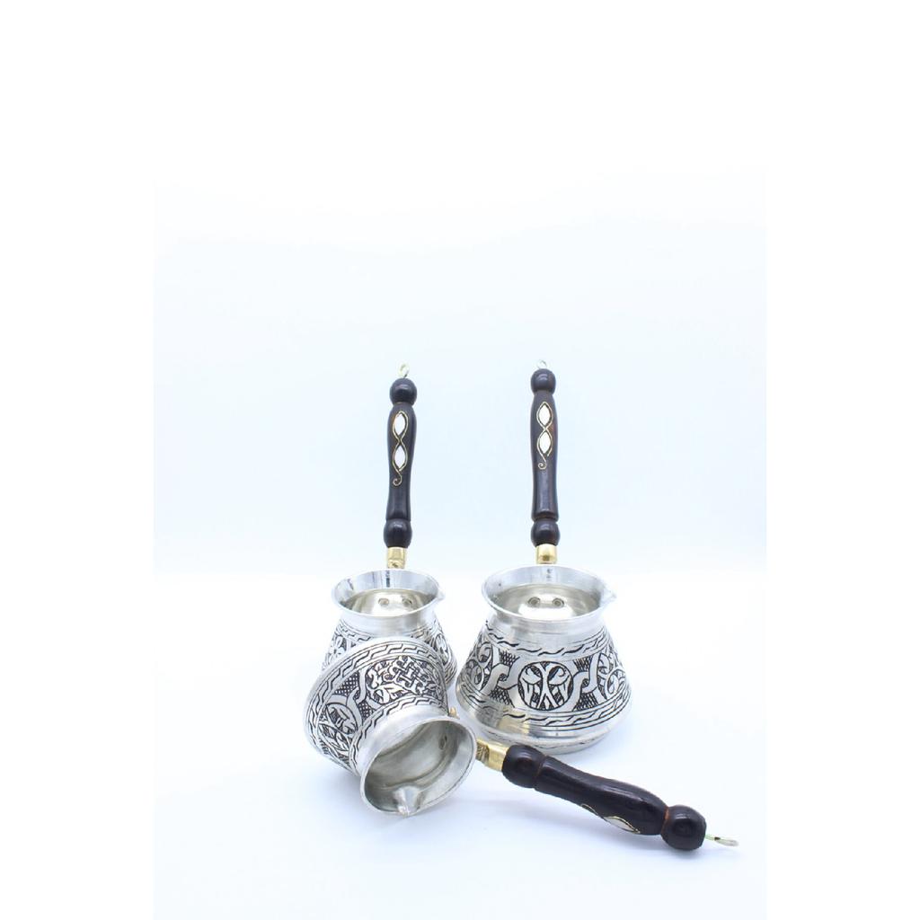 Газиантеп, набор из 3 медных кофейников с ручной вышивкой, цвет античного серебра