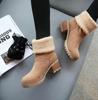 Fashion Autumn Winter retro Keep Warm Fur Women Snow Boots Fashion Slip On Shoes Square High Heel Shoes Ladies Classic Plus Size 43 Boot