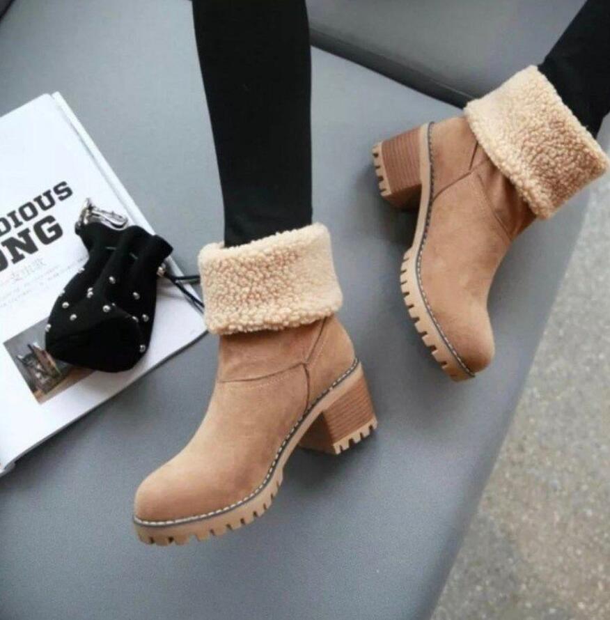 Fashion Autumn Winter retro Keep Warm Fur Women Snow Boots Fashion Slip On Shoes Square High Heel Shoes Ladies Classic Plus Size 43 Boot