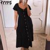 Women's Fashion Summer Spring Solid Color Print Short Sleeve V-Neck High Waist Casual Dresses