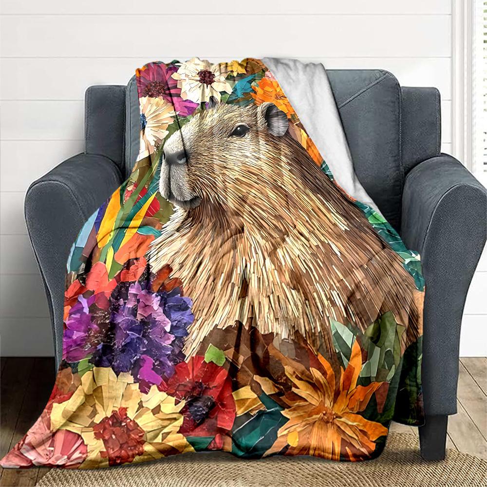 1pc Capybara, Floral Blanket - Perfect Gift for Birthdays, Christmas & Halloween- Soft, Warm & Versatile yy250909153