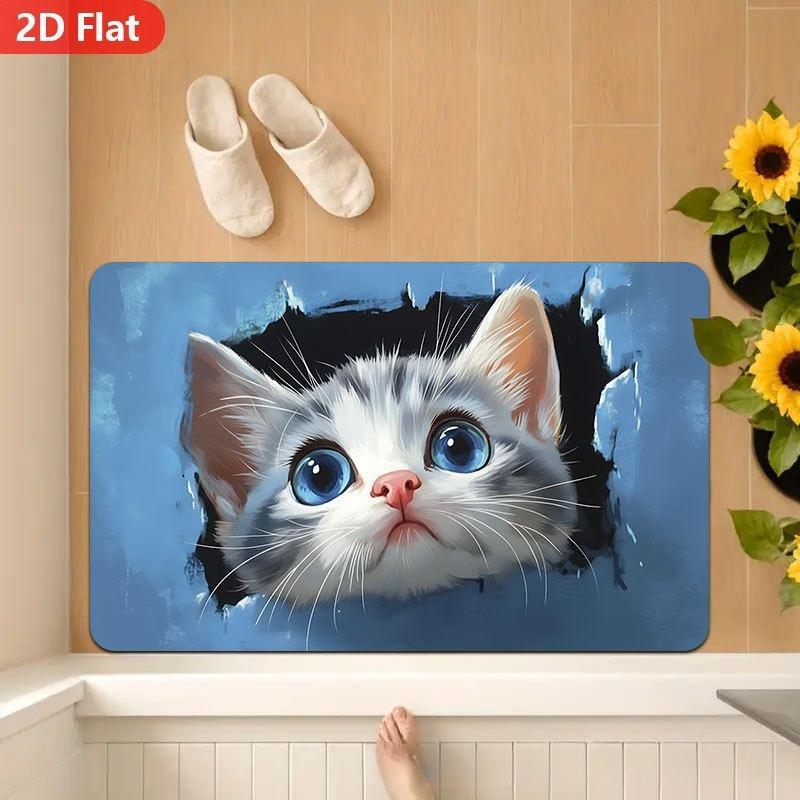 2D Заглядывающий Кот и Кролик Приветственный Коврик для Двери Нескользящий Входной Коврик для Пола Милый Коврик с Принтом Домашних Животных для Дома Придверный Коврик для Любителей Животных