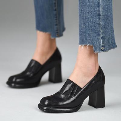 Маленькие кожаные туфли на платформе, туфли-лодочки на толстом каблуке, осенние новинки, высокие каблуки, не утомляют ноги, туфли Мэри Джейн