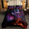 Постельное белье с черным драконом, королевой магии и животными, Волшебный мир, неоново-фиолетовое, с молниями и пламенем, Детский 3D комплект пододеяльника